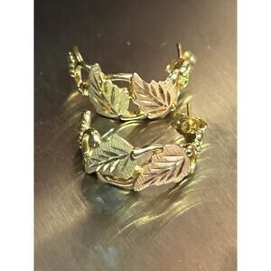 Vintage Black Hills Gold 10k tricolor yellow white rose gold half hoop earrings